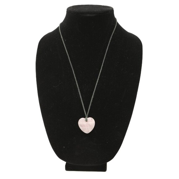 Heart Rose Quartz Pendant Necklace Fabric Cord Taurus Birthstone Pink Stone Boho - Picture 3 of 6